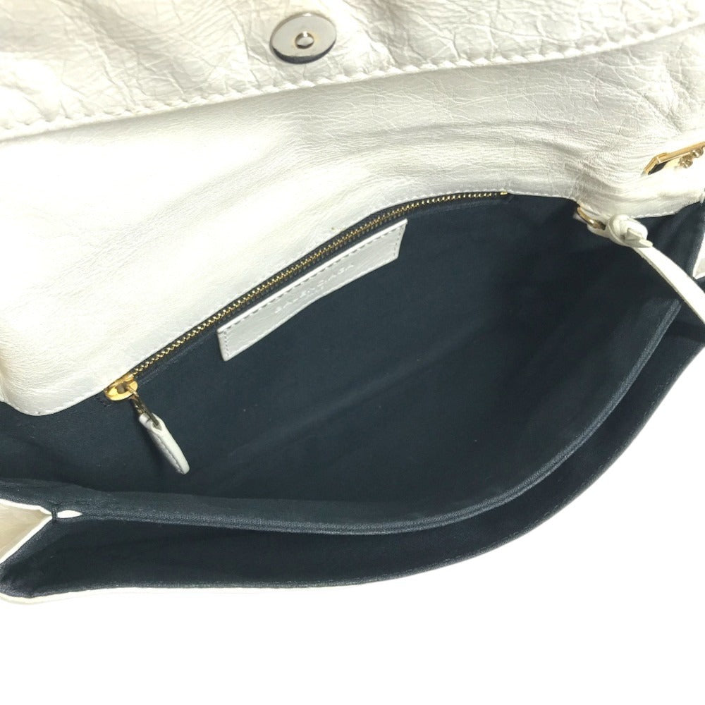 BALENCIAGA 327079 Studs Giant envelope Bag Pouch Flap Clutch bag Leather White/Gold Used