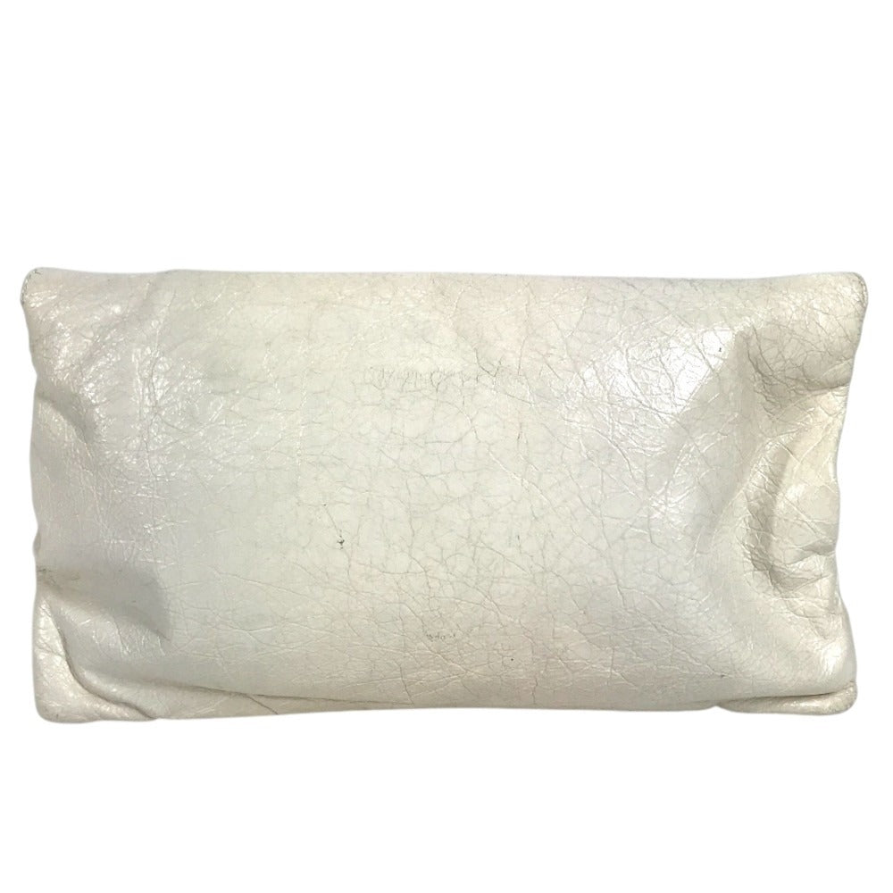 BALENCIAGA 327079 Studs Giant envelope Bag Pouch Flap Clutch bag Leather White/Gold Used