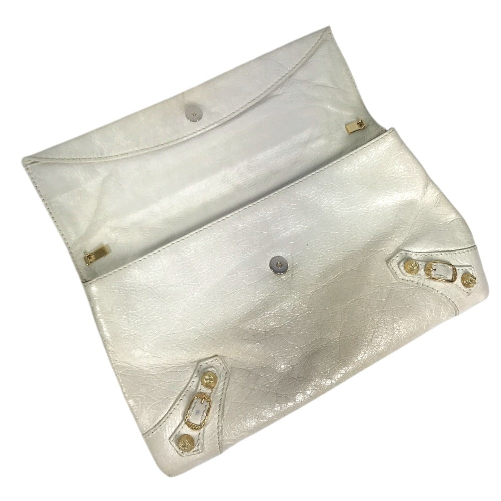 BALENCIAGA 327079 Studs Giant envelope Bag Pouch Flap Clutch bag Leather White/Gold Used