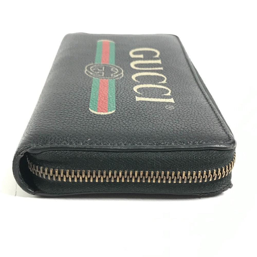 GUCCI 496317 Logo GG Zip Around Long Wallet Long Wallet Leather Black Used