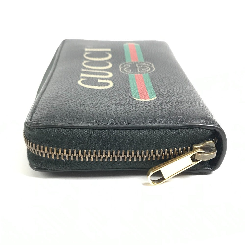 GUCCI 496317 Logo GG Zip Around Long Wallet Long Wallet Leather Black Used