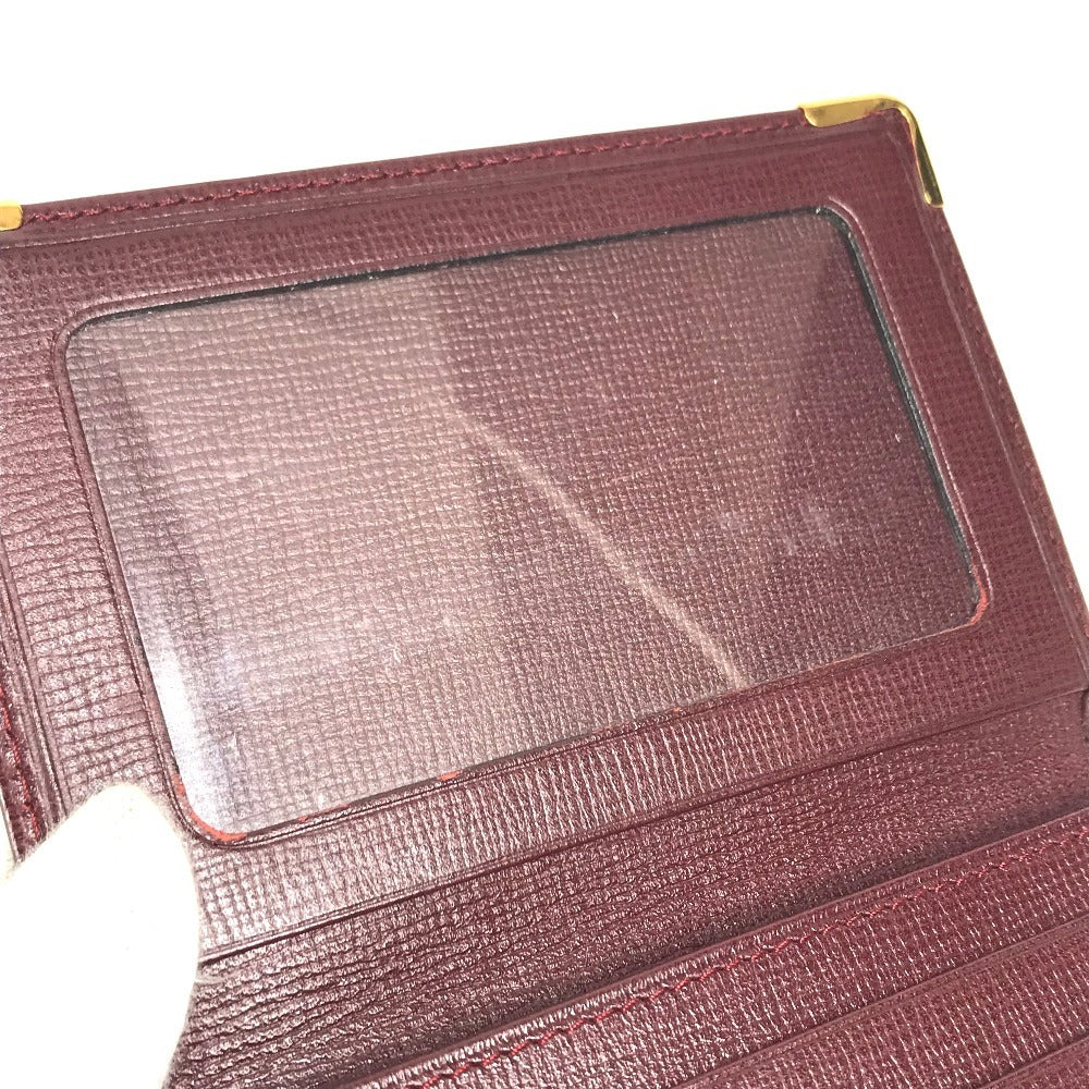 CARTIER Must de Line logo Bi-fold business card holder pass case Card Case Leather wine-red Used