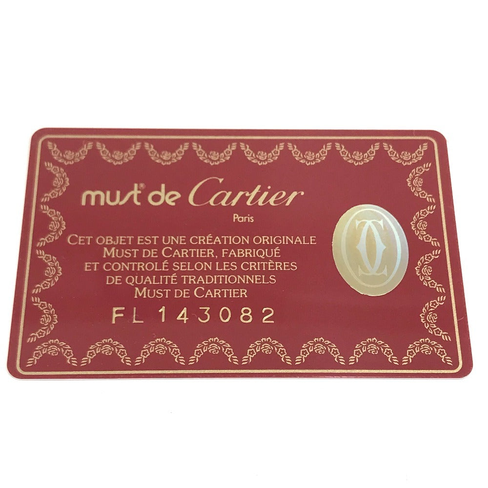 CARTIER Must de Line logo Bi-fold business card holder pass case Card Case Leather wine-red Used
