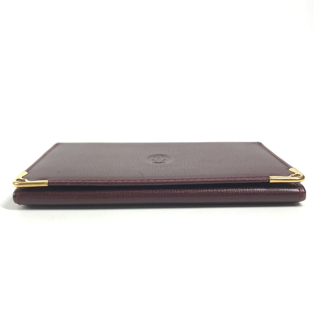 CARTIER Must de Line logo Bi-fold business card holder pass case Card Case Leather wine-red Used