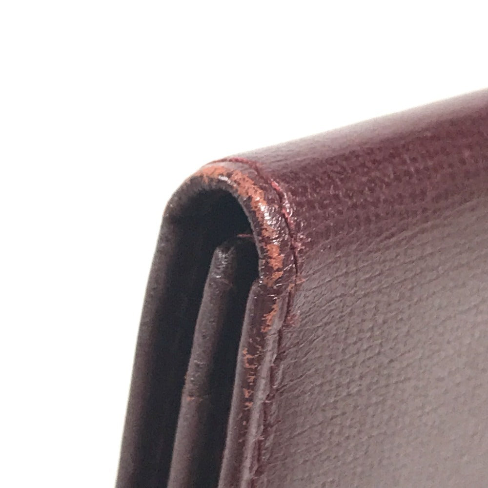 CARTIER Must de Line logo Bi-fold business card holder pass case Card Case Leather wine-red Used