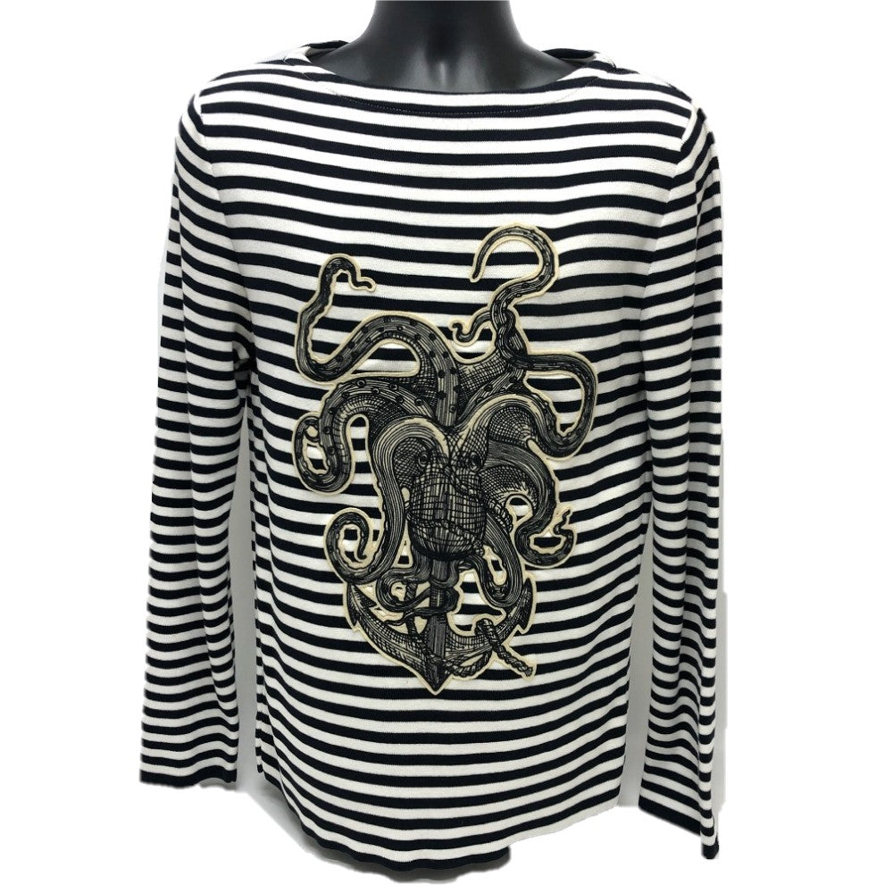 GUCCI 461177 トップス ボーダー タコモチーフ トレーナー スウェット コットン メンズ ホワイト×ブラック