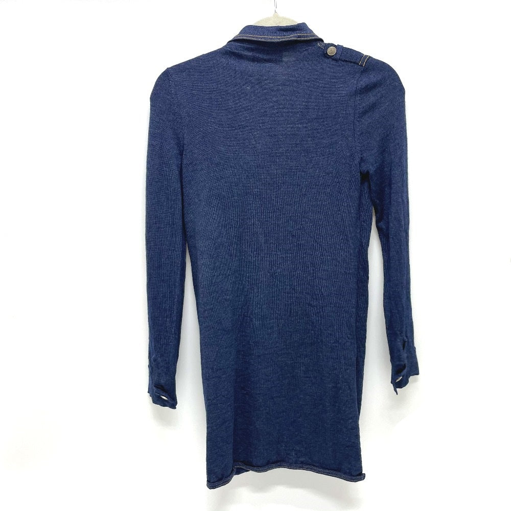 CHANEL P39365 Coco Button Front Open Cardigan Dress Wool Women's Blue