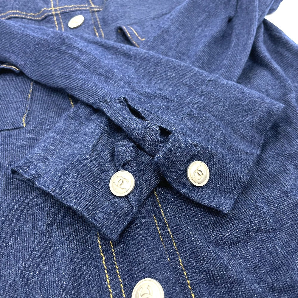 CHANEL P39365 Coco Button Front Open Cardigan Dress Wool Women's Blue