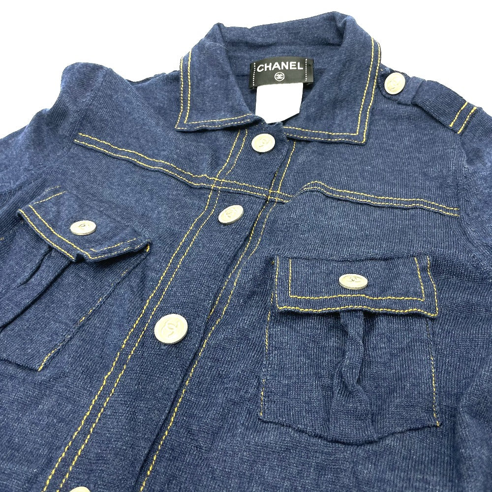 CHANEL P39365 Coco Button Front Open Cardigan Dress Wool Women's Blue