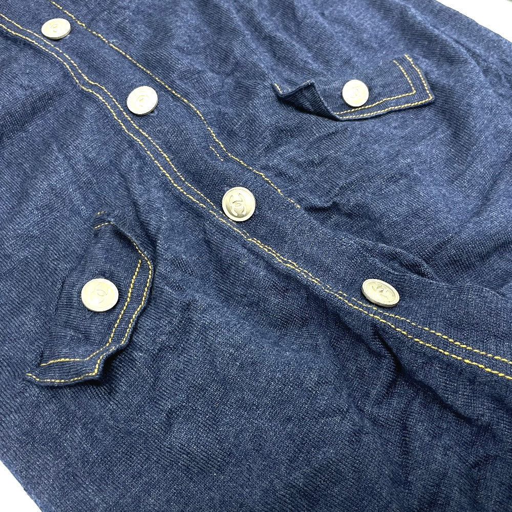 CHANEL P39365 Coco Button Front Open Cardigan Dress Wool Women's Blue