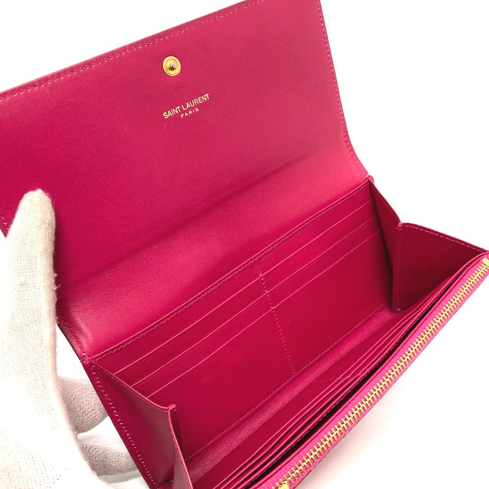 SAINT LAURENT PARIS 340839 Logo Long Wallet, Bifold, Fashion Accessory, Women's, Fuchsia Pink