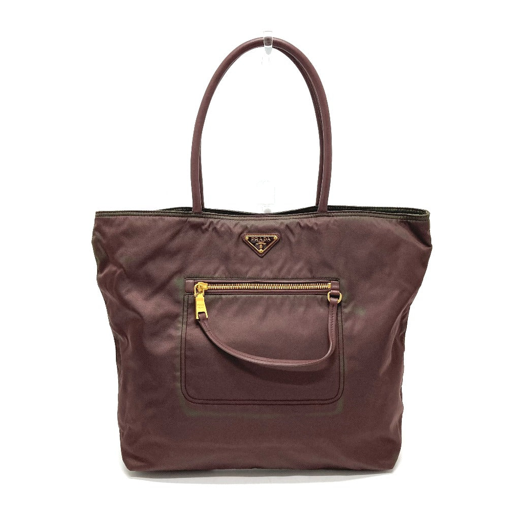 PRADA BR4354 Logo Plate Semi-Shoulder Bag, Shoulder Bag, Tote Bag, Leather/Nylon, Women's, Purple