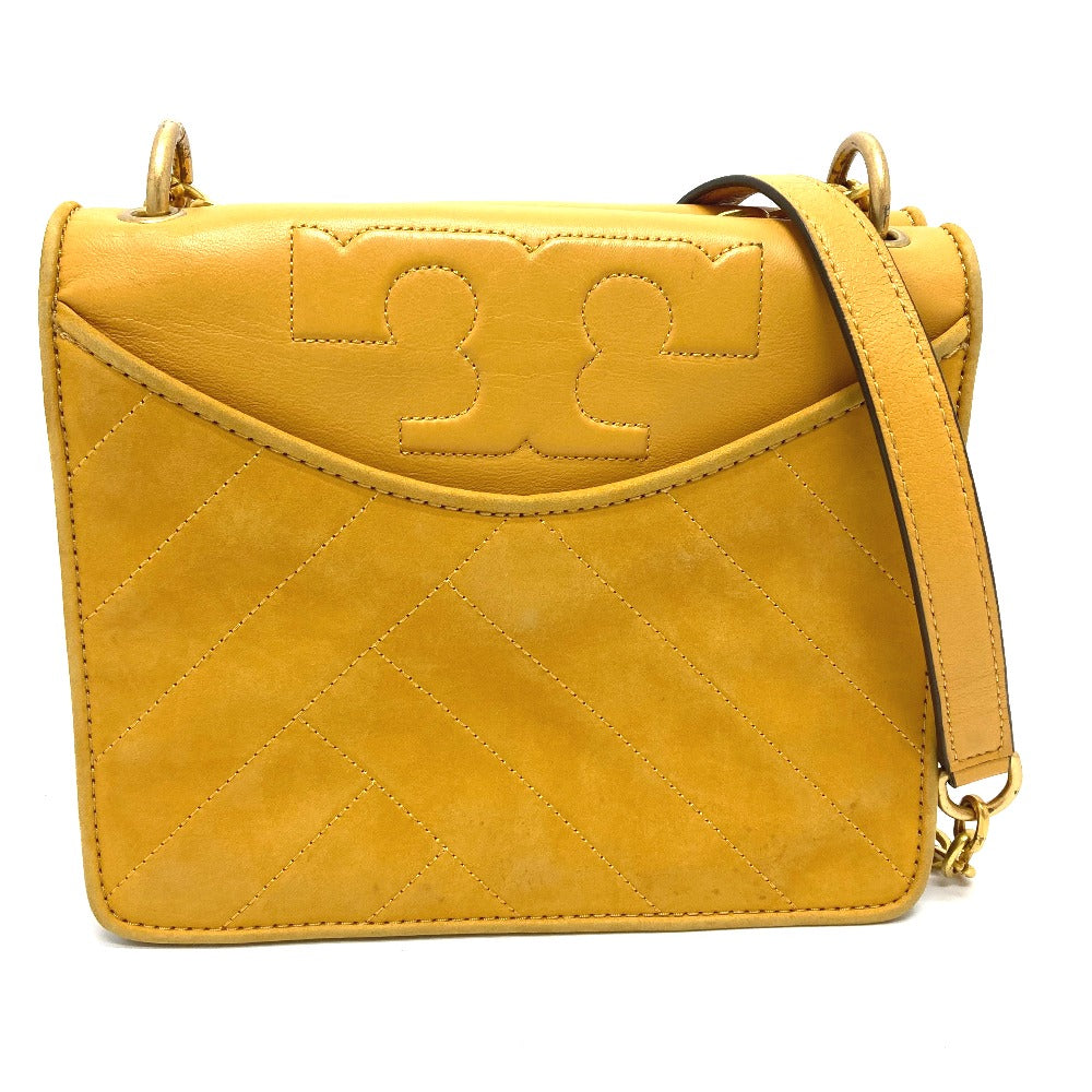 Tory Burch logo chain shoulder bag in lambskin, yellow.