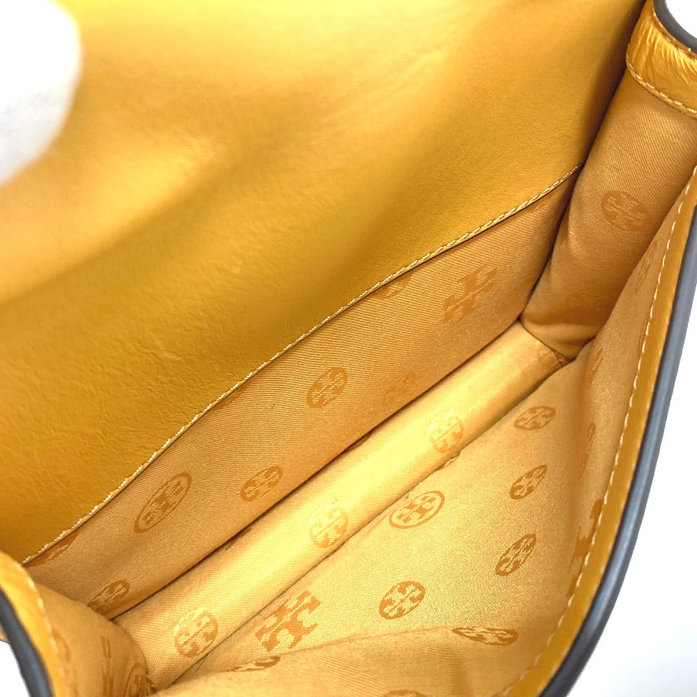 Tory Burch logo chain shoulder bag in lambskin, yellow.