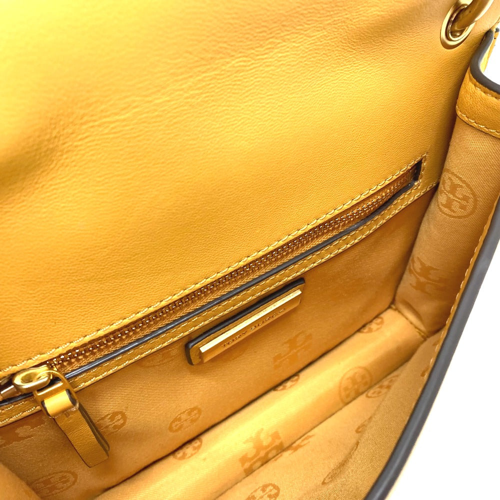 Tory Burch logo chain shoulder bag in lambskin, yellow.