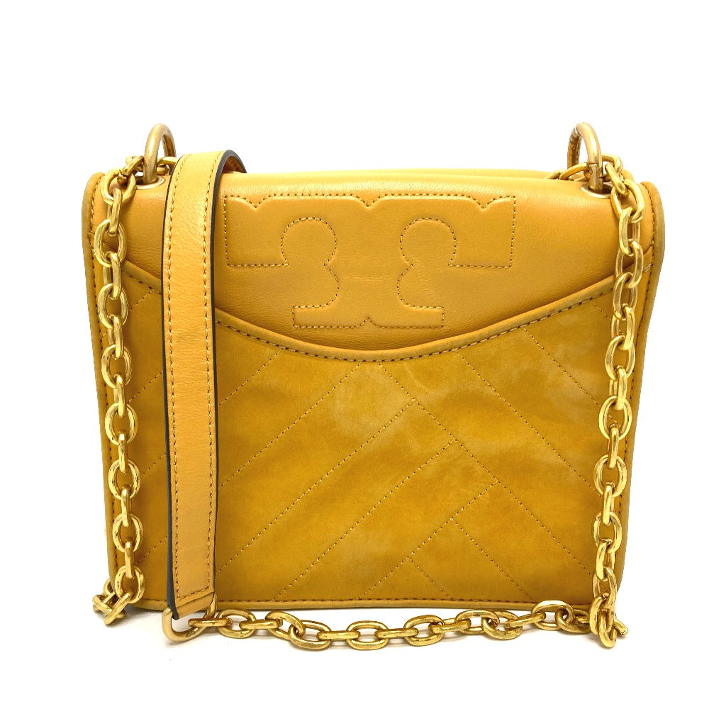 Tory Burch logo chain shoulder bag in lambskin, yellow.