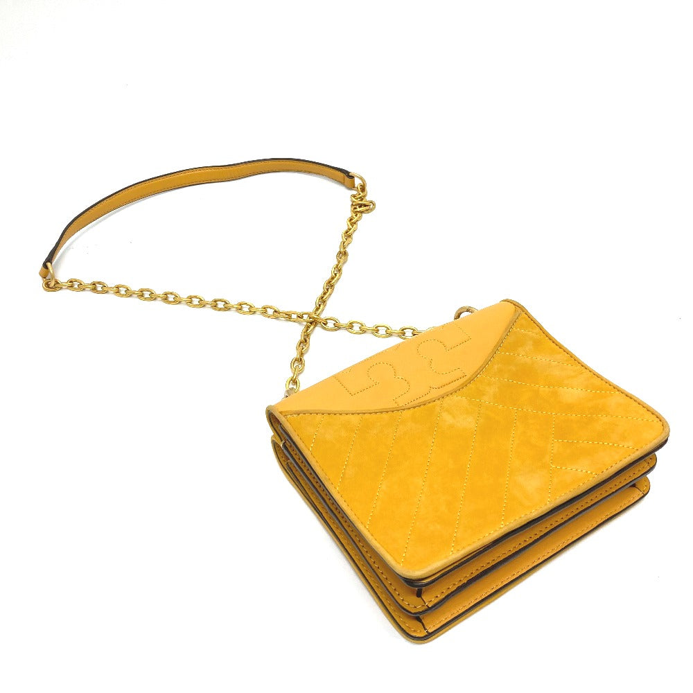 Tory Burch logo chain shoulder bag in lambskin, yellow.