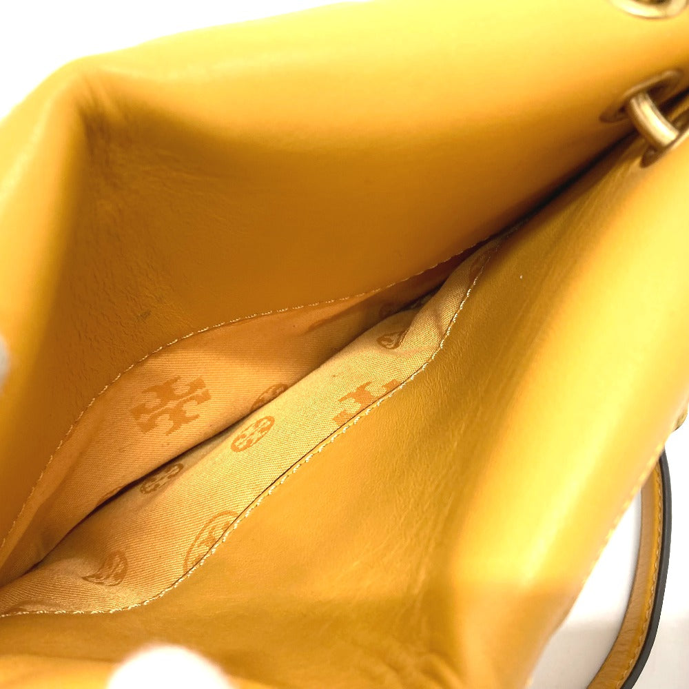 Tory Burch logo chain shoulder bag in lambskin, yellow.