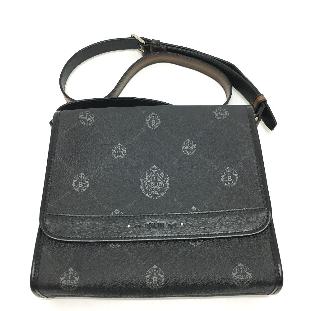 Berluti Flap Flaneur Small Messenger Shoulder Bag in PVC Canvas, Men's, Black