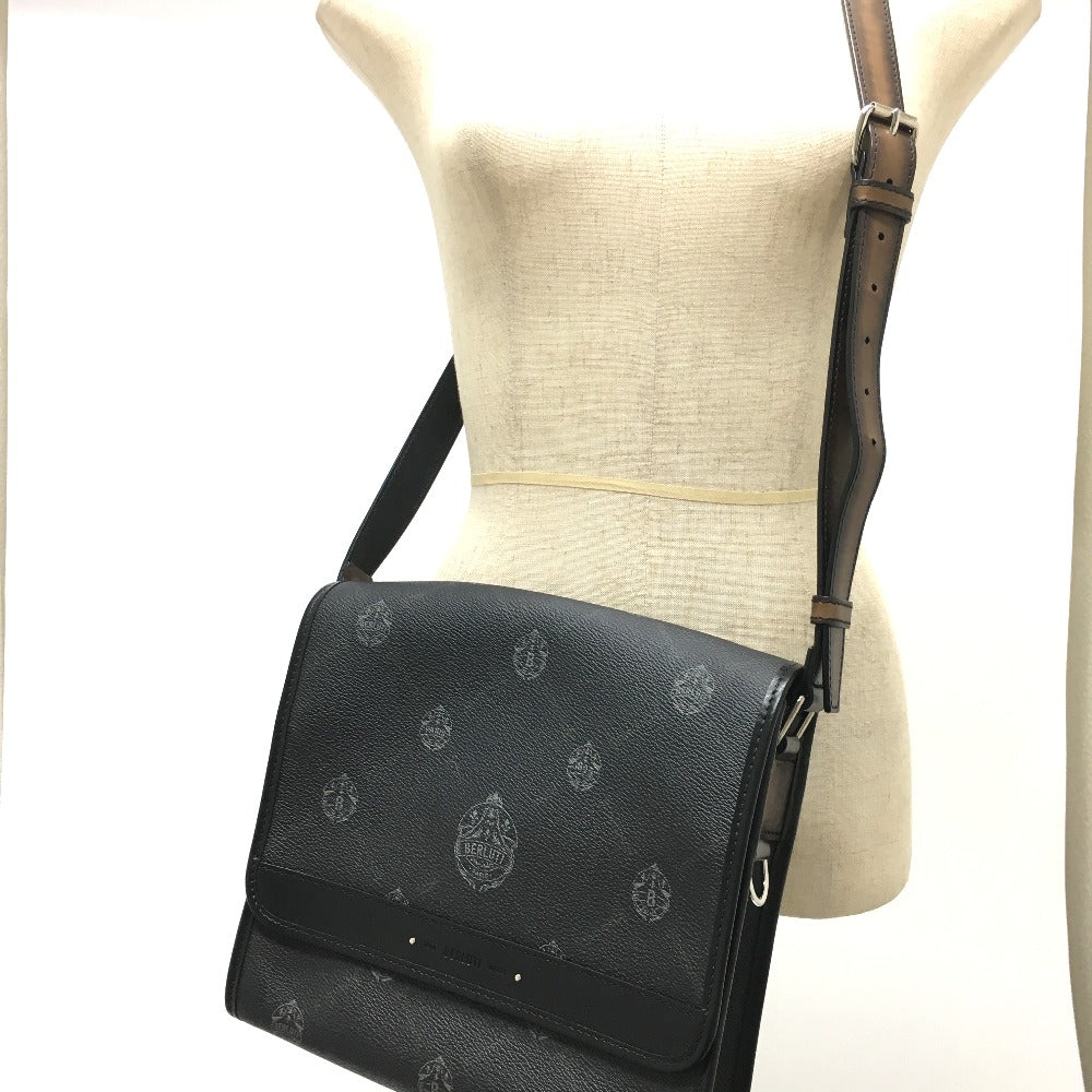 Berluti Flap Flaneur Small Messenger Shoulder Bag in PVC Canvas, Men's, Black