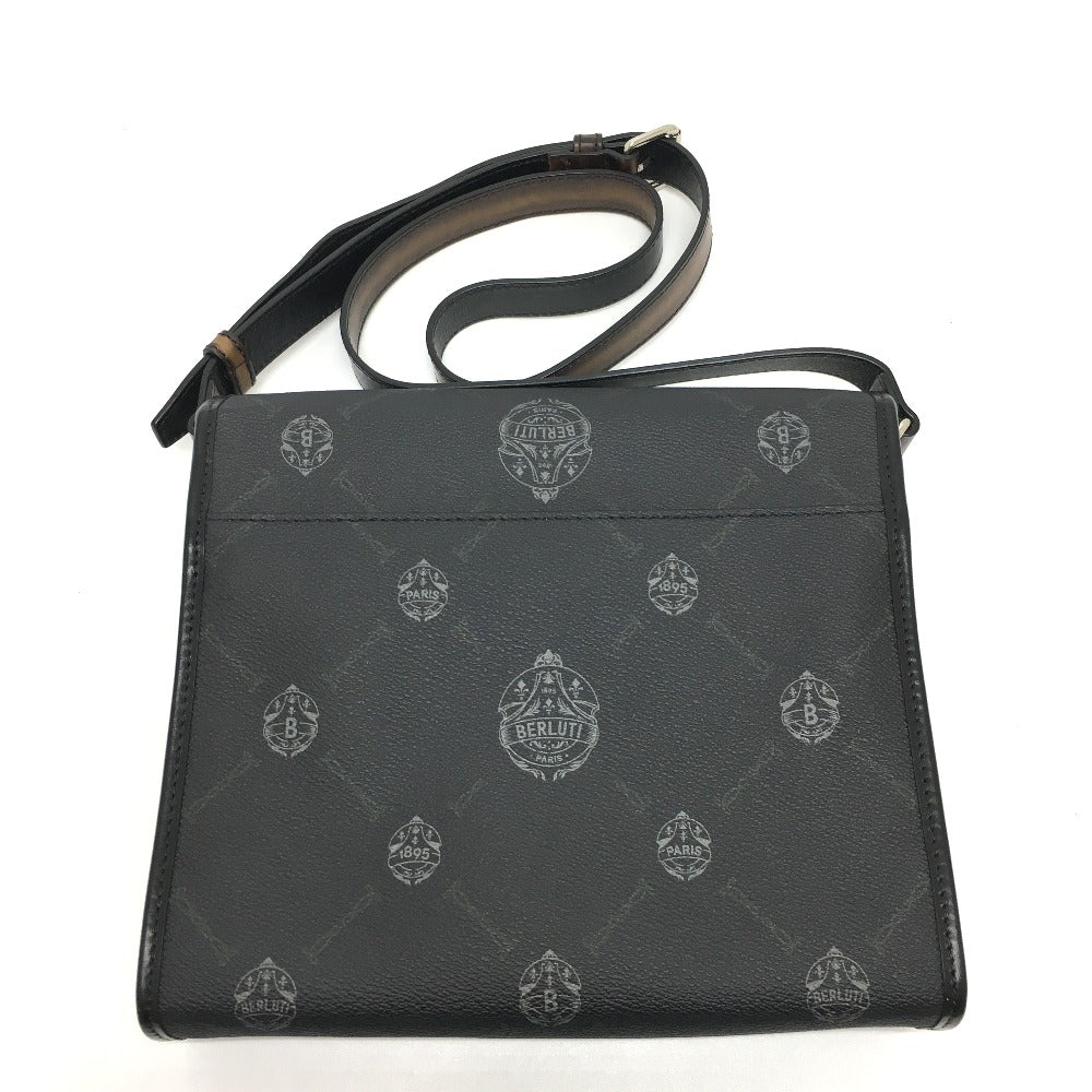 Berluti Flap Flaneur Small Messenger Shoulder Bag in PVC Canvas, Men's, Black