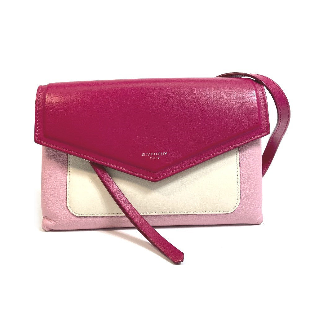 GIVENCHY Flap Duet Bag, Pochette, Crossbody Shoulder Bag, Leather, Women's, Pink and White