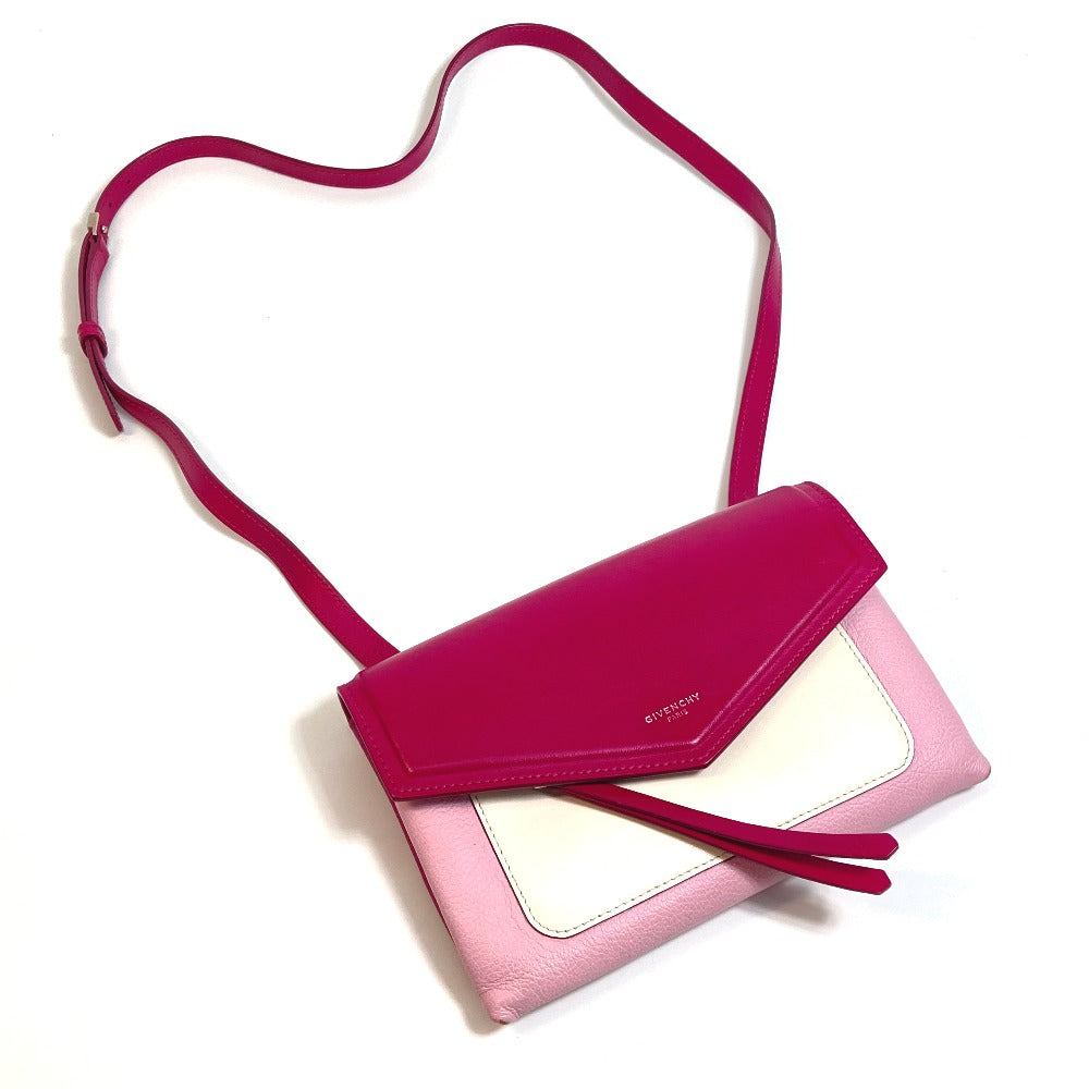 GIVENCHY Flap Duet Bag, Pochette, Crossbody Shoulder Bag, Leather, Women's, Pink and White