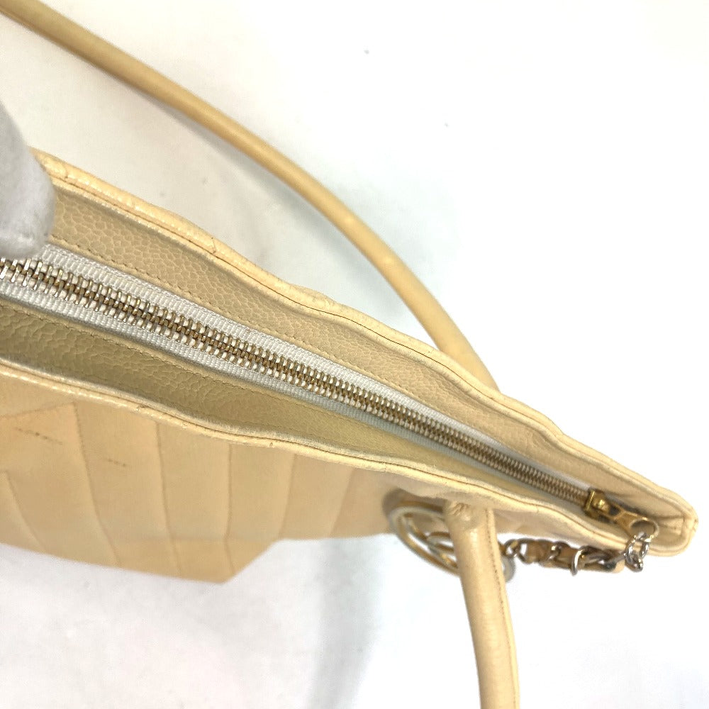 CHANEL CC Coco Mark V-Stitch Chevron Shoulder Tote Bag in Caviar Leather, Yellow