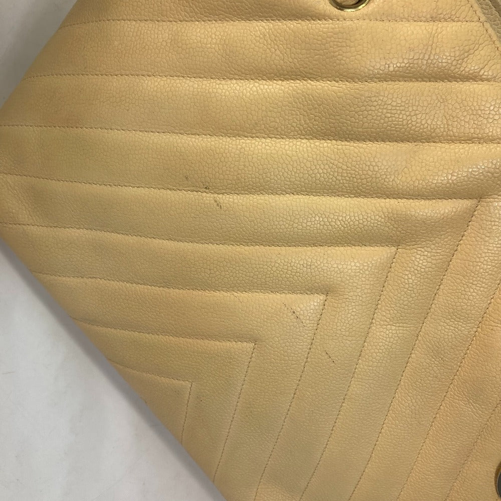 CHANEL CC Coco Mark V-Stitch Chevron Shoulder Tote Bag in Caviar Leather, Yellow