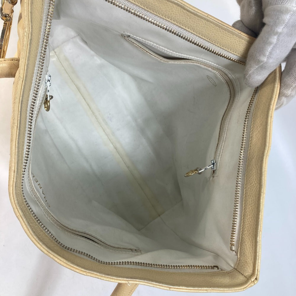 CHANEL CC Coco Mark V-Stitch Chevron Shoulder Tote Bag in Caviar Leather, Yellow