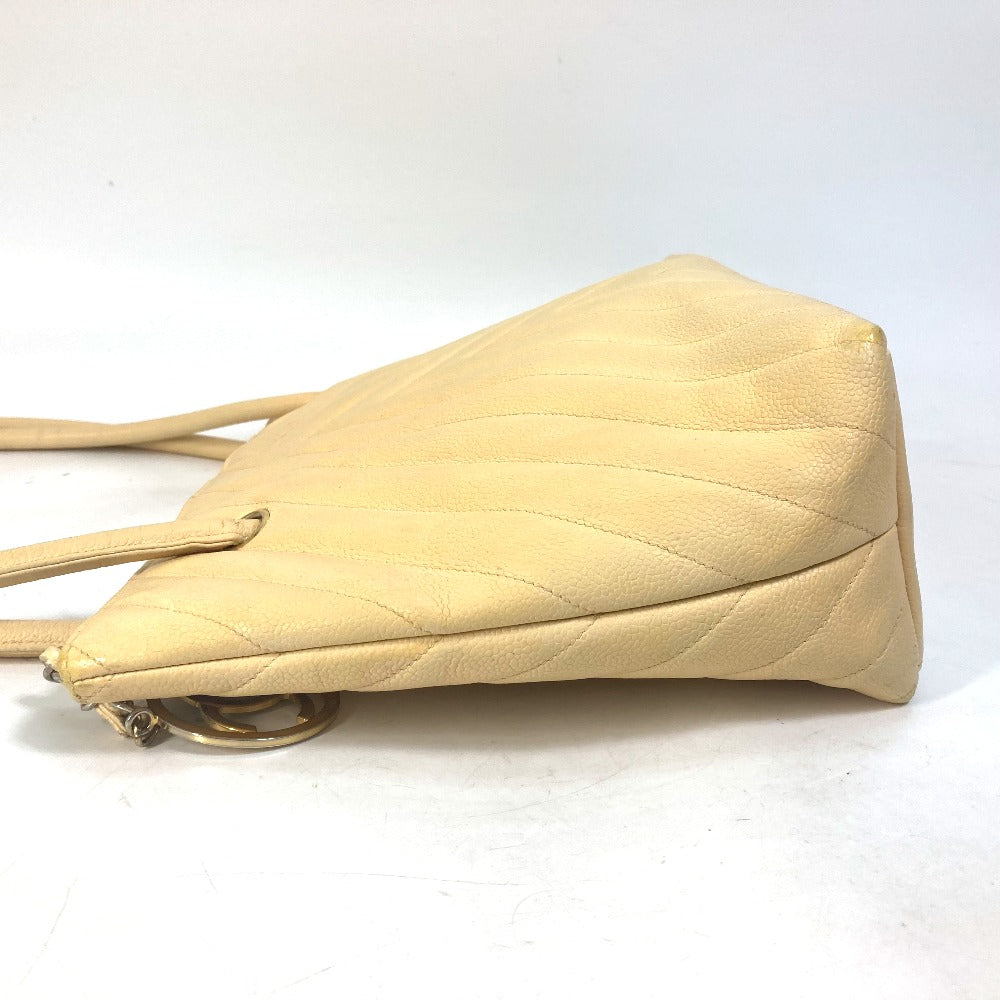 CHANEL CC Coco Mark V-Stitch Chevron Shoulder Tote Bag in Caviar Leather, Yellow