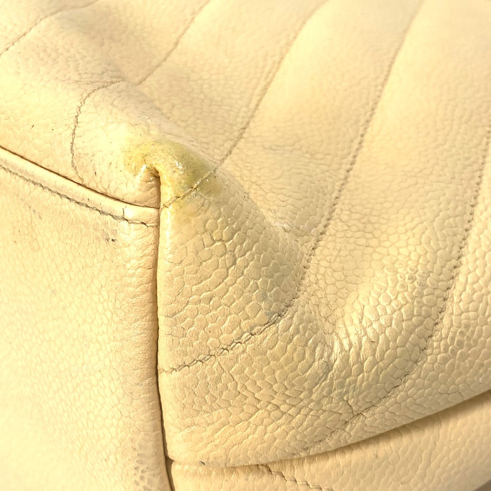 CHANEL CC Coco Mark V-Stitch Chevron Shoulder Tote Bag in Caviar Leather, Yellow