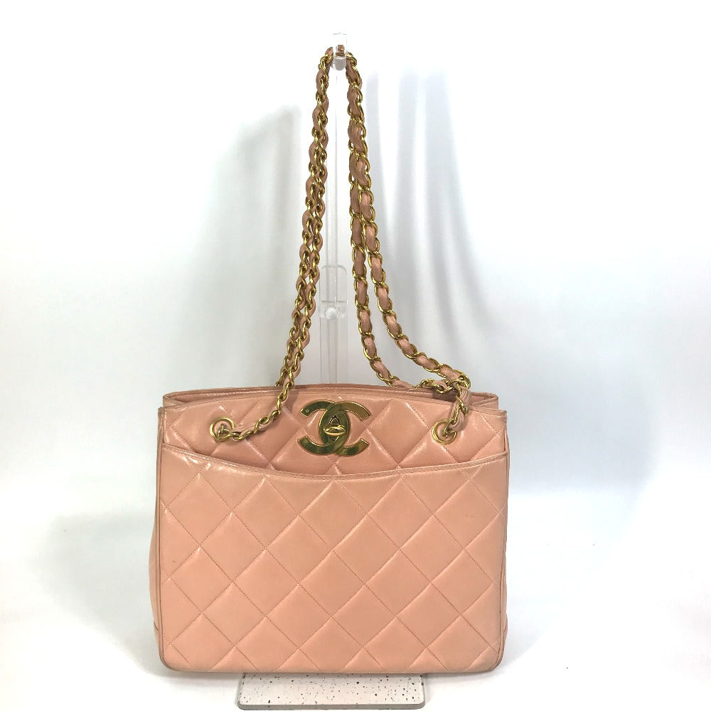 CHANEL CC Coco Mark Shoulder Bag, Matelasse Quilted Chain Tote Bag, Lambskin, Pink
