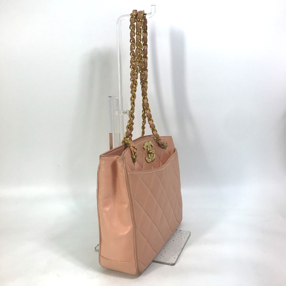 CHANEL CC Coco Mark Shoulder Bag, Matelasse Quilted Chain Tote Bag, Lambskin, Pink