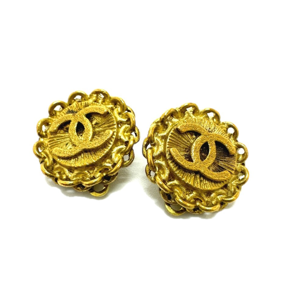 CHANEL Coco Mark 95P Earrings GP Women's Gold