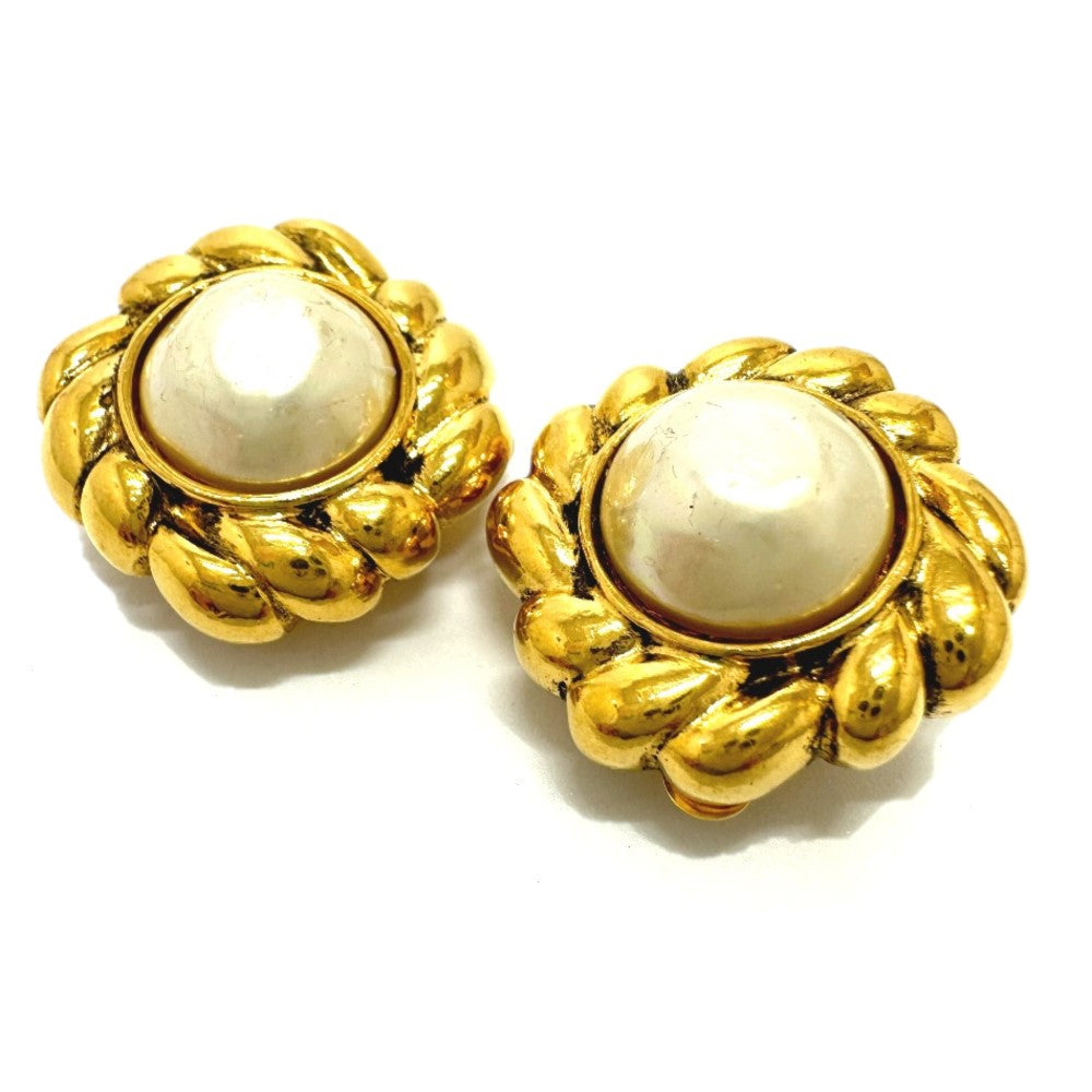 CHANEL Faux Pearl Earrings, Faux Pearl/GP, Women's, Gold