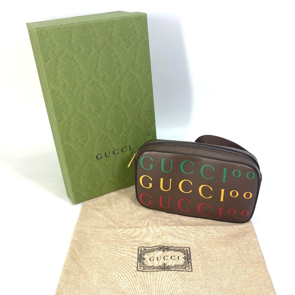 GUCCI 602695 Crossbody Bag, Belt Bag, 100th Anniversary Logo, Shoulder Bag, Body Bag, Leather, Men's, Brown