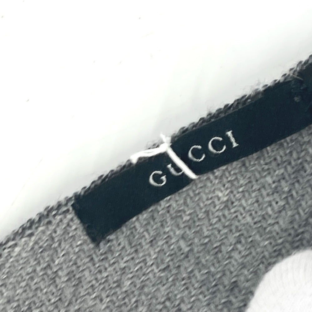 GUCCI フリンジ ロゴ GG ストライプ マフラー ウール レディース グレー
