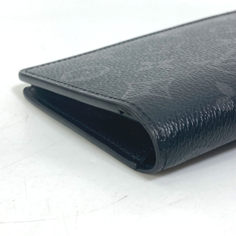 LOUIS VUITTON M61697 Monogram Eclipse Portefeuille Brazza Bifold Long Wallet in Monogram Eclipse Canvas, Men's, Black
