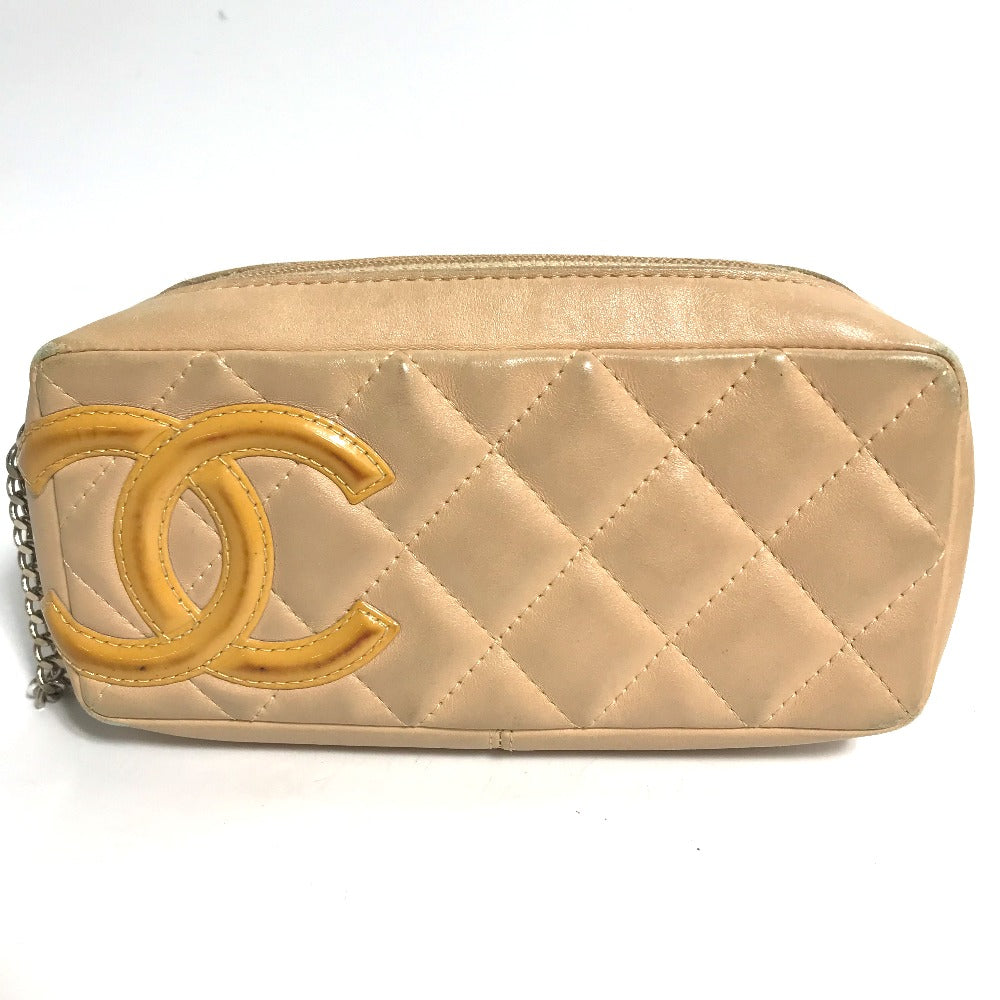 CHANEL カンボンライン CC ココマーク メイクポーチ 化粧ポーチ レザー レディース ベージュ