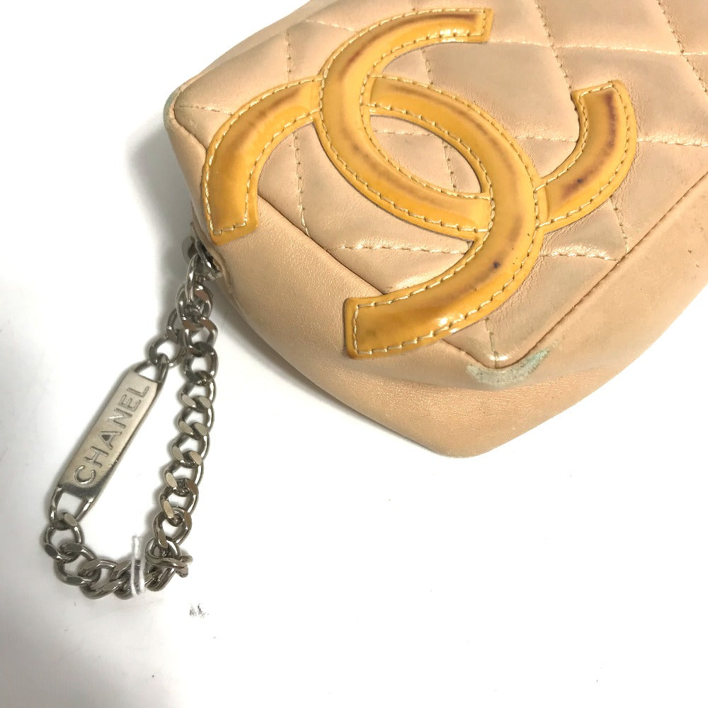 CHANEL カンボンライン CC ココマーク メイクポーチ 化粧ポーチ レザー レディース ベージュ