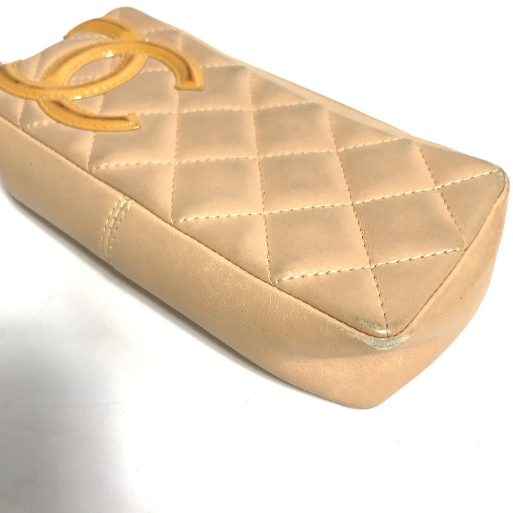 CHANEL カンボンライン CC ココマーク メイクポーチ 化粧ポーチ レザー レディース ベージュ