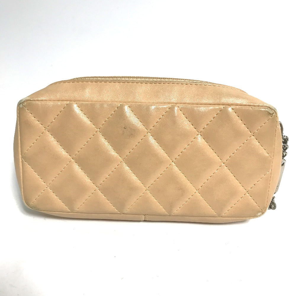 CHANEL カンボンライン CC ココマーク メイクポーチ 化粧ポーチ レザー レディース ベージュ