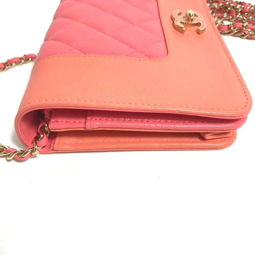 CHANEL A80972 CC Coco Mark Matelasse Two-Tone Mademoiselle Chain Wallet, Long Wallet, Crossbody Bag, Pochette, Shoulder Bag, Leather, Women's, Pink