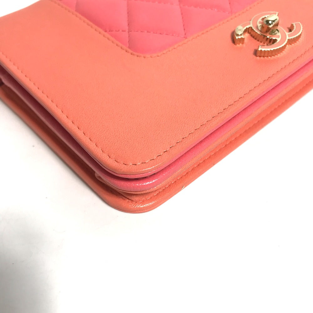 CHANEL A80972 CC Coco Mark Matelasse Two-Tone Mademoiselle Chain Wallet, Long Wallet, Crossbody Bag, Pochette, Shoulder Bag, Leather, Women's, Pink