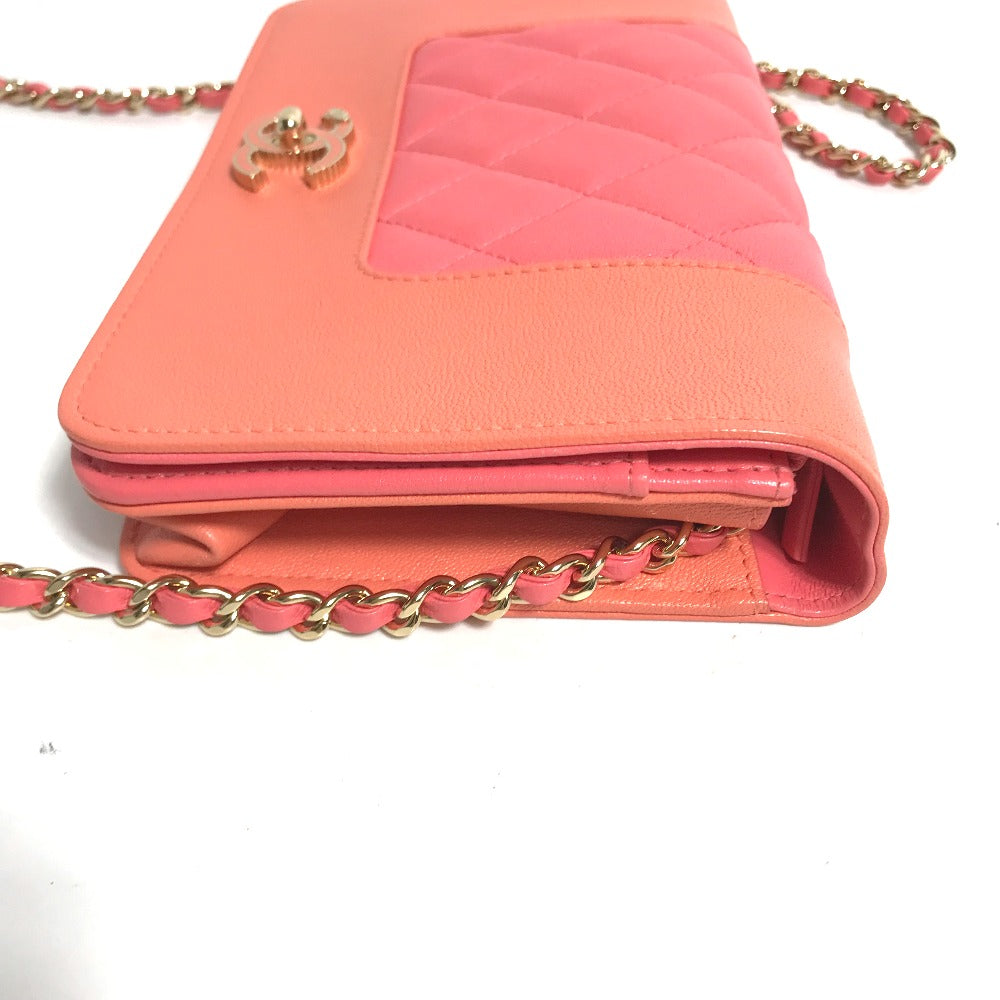 CHANEL A80972 CC Coco Mark Matelasse Two-Tone Mademoiselle Chain Wallet, Long Wallet, Crossbody Bag, Pochette, Shoulder Bag, Leather, Women's, Pink