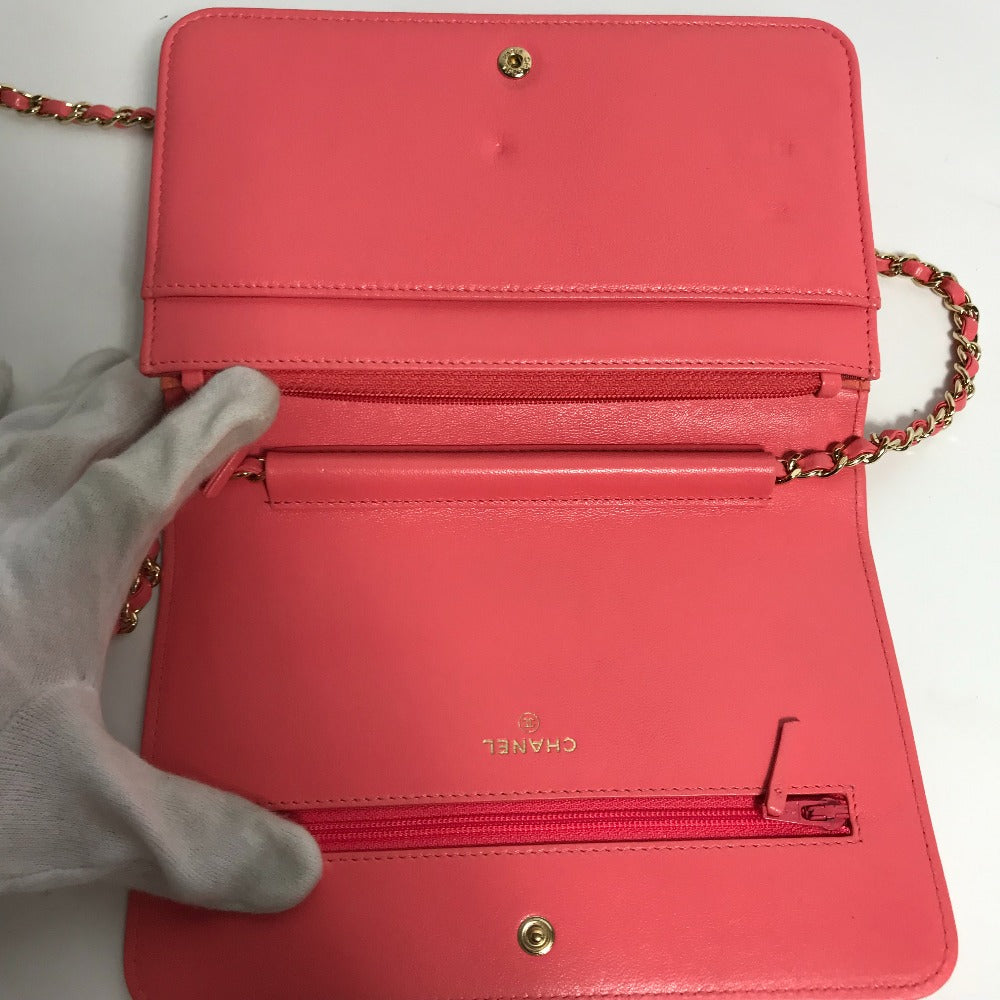 CHANEL A80972 CC Coco Mark Matelasse Two-Tone Mademoiselle Chain Wallet, Long Wallet, Crossbody Bag, Pochette, Shoulder Bag, Leather, Women's, Pink