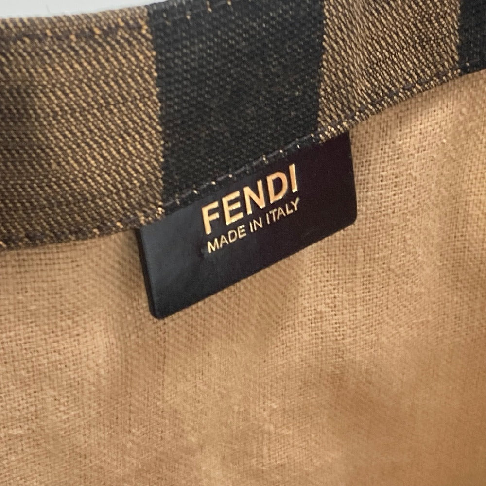 FENDI 8BH252 Shoulder Bag, Pecan Tote Bag with Pouch, Leather/Canvas, Brown, Men's
