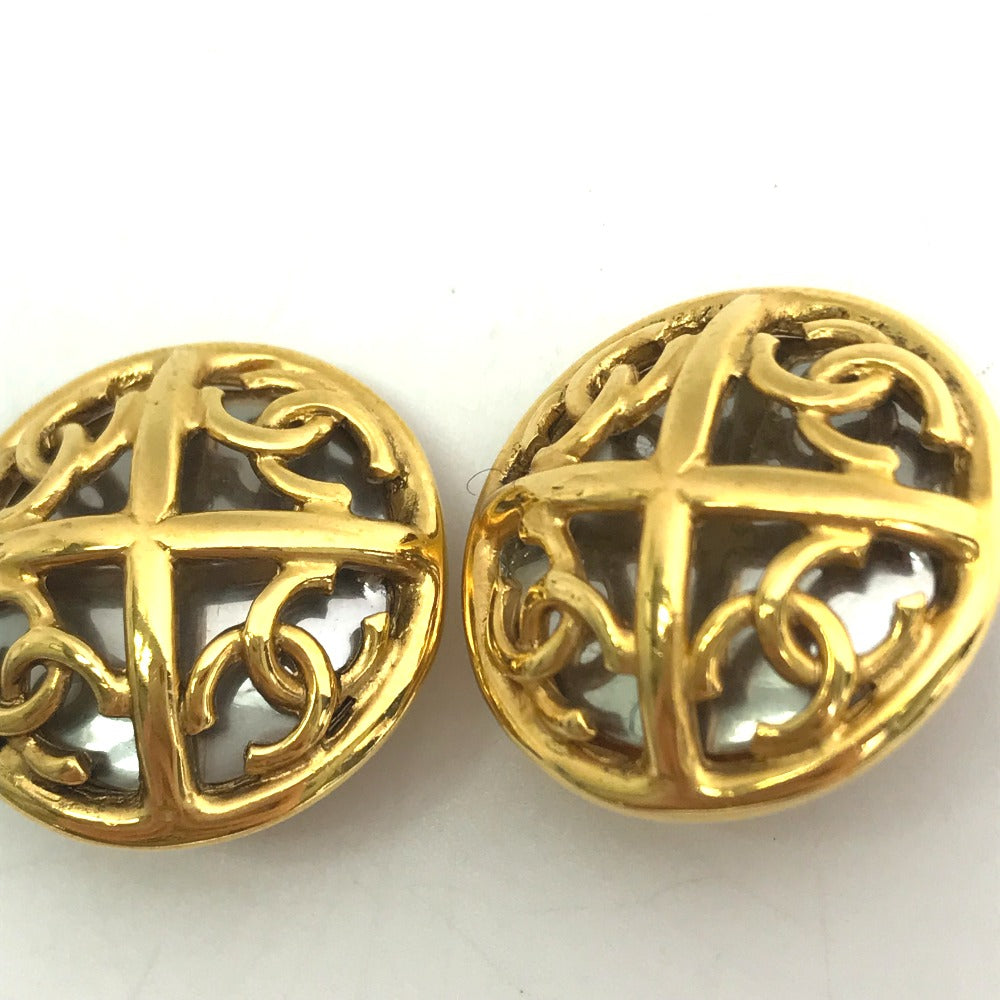 CHANEL 93P CC Coco Mark 4-Row Round Vintage Earrings in Gold