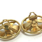 CHANEL Vintage Faux Pearl Ribbon Round CC Coco Mark Earrings in Metal, Gold